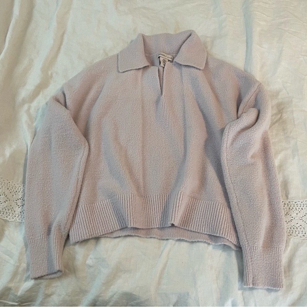 Sincerely Jules Medium Cropped Collared Sweater Light Pink